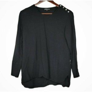 James Perse Black Blouse Semi Sheer Button Shoulder Top Long Sleeve Flowy Shirt